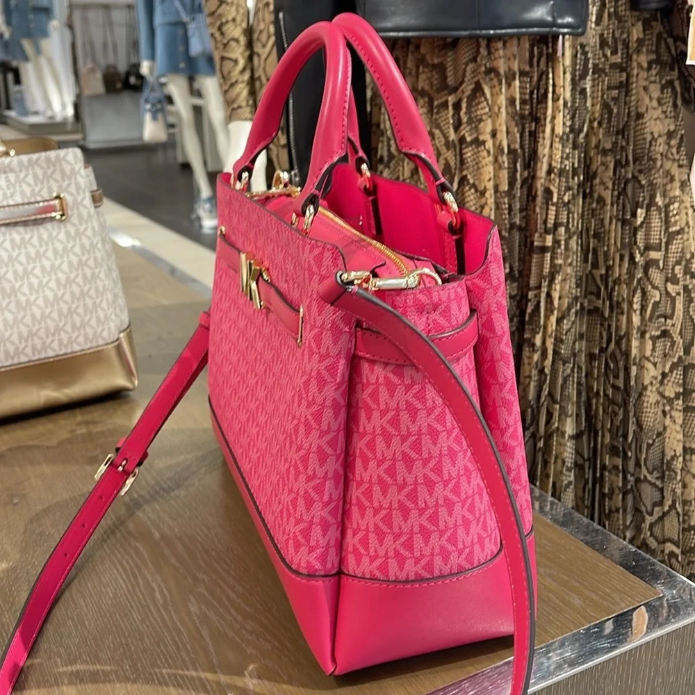 MICHAEL KORS  Reed Large Graphic Logo Belted Satchel Electric Pink  NWT
